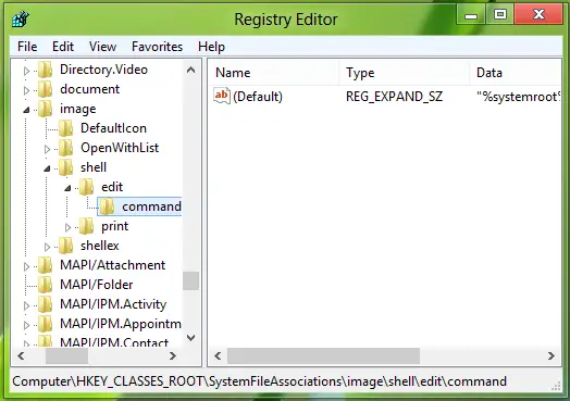Change the default image editor using Windows Registry