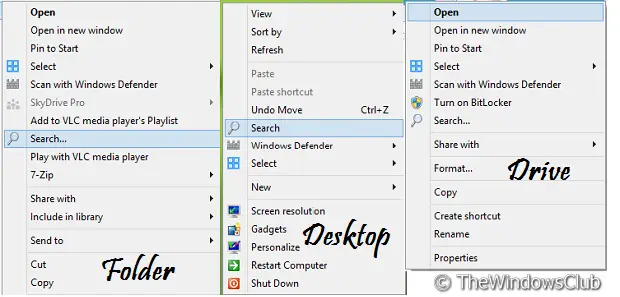 How to add Search to Context Menu in Windows 10
