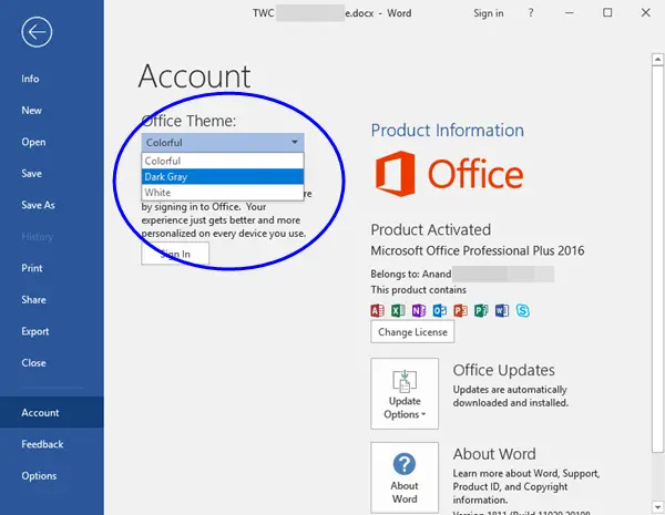 microsoft word account