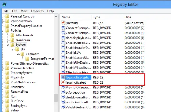 Registry Editor window