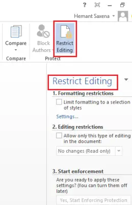 Restrict editing option