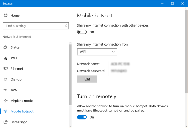 Crear Hotspot móvil a través de Configuración de Windows 10