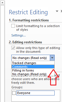 restrict editing - comments option