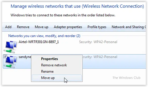 Change Wireless Network Connection priority