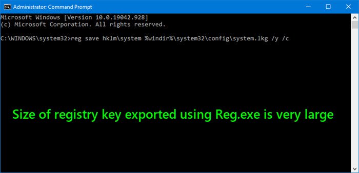 Size of registry key exported using Reg.exe is very large