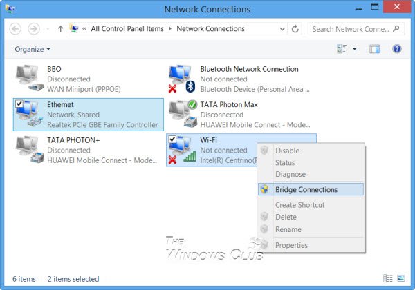 Create a Network Bridge in Windows