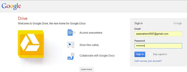 Google Drive sign in