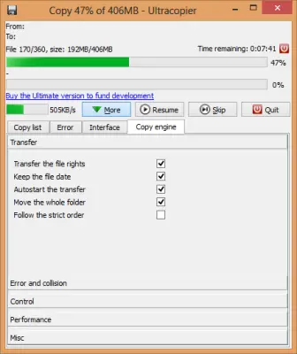 Ultracopier Free file copy software