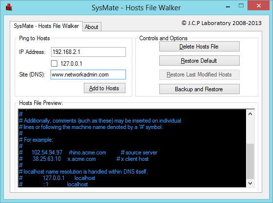 SysMate Hosts File Walker