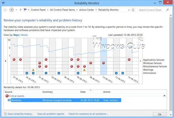 How to use Reliability Monitor in Windows 10