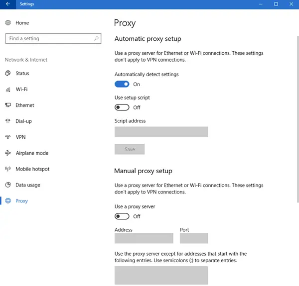 Configure Proxy Server Settings in Windows