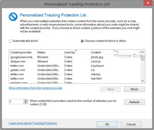 Create Personalized Tracking Protection List