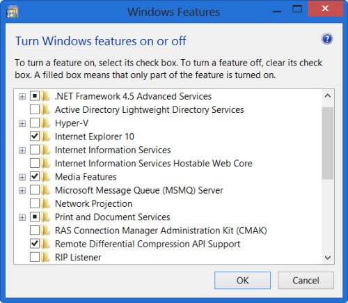 turn windows features on or off