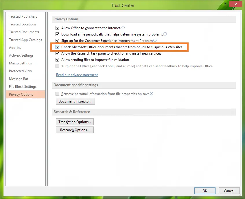 Disable Hyperlink Warnings in Office programs