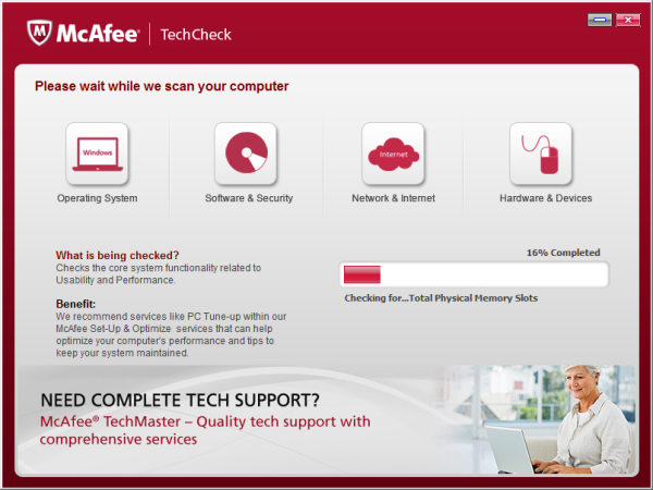 Run McAfee TechCheck utility