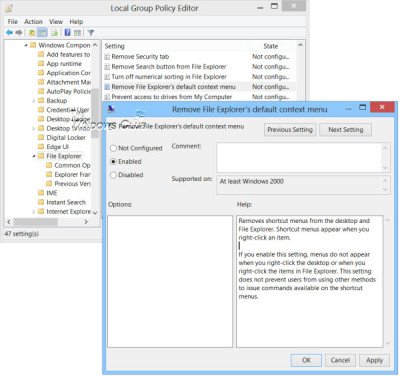 enable or disable right-click context menus in windows explorer