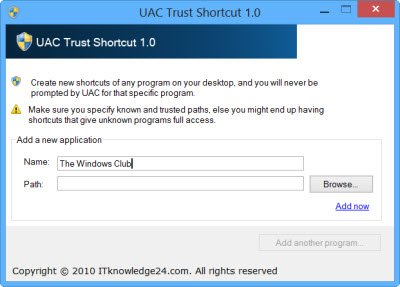 uac trust shortcut