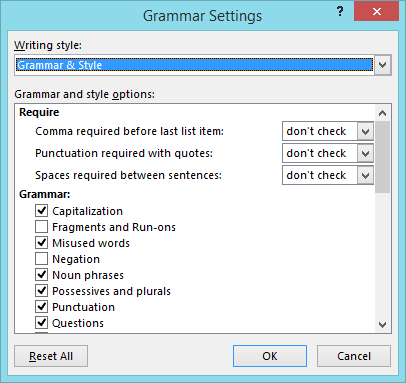 options grammar