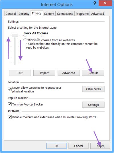 Disable, Enable Cookies in Internet Explorer