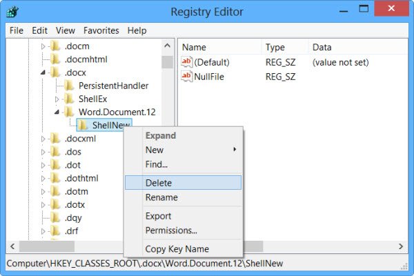 Edit, Add, Restore, Remove items from New Context Menu in Windows