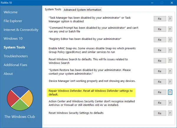 reset windows defender to default