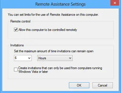 remote assistance settings