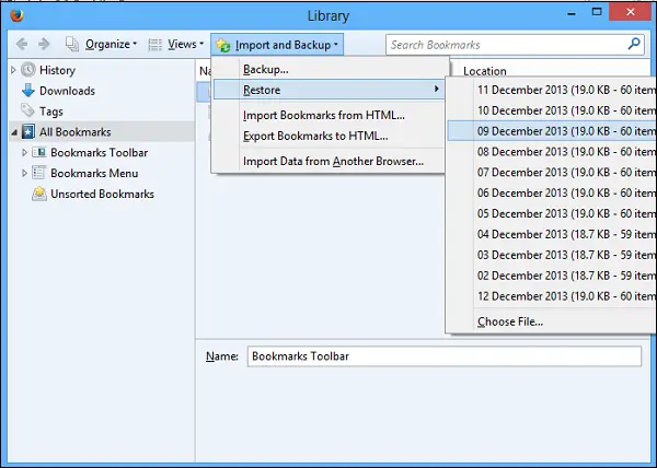 Restore Missing Or Deleted Firefox Bookmarks Or Favorites