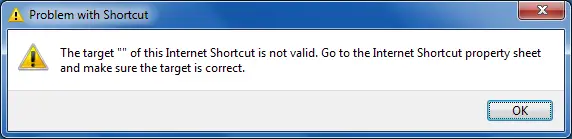 internet shortcut is not valid