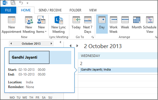 Add Holidays to Outlook Calendar 2013