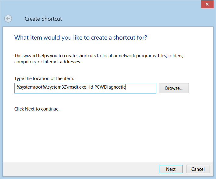 Program Compatibility Troubleshooter shortcut