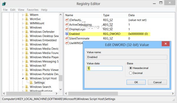 enable disable Windows Script Host