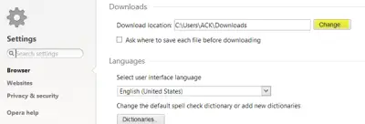 change download location opera
