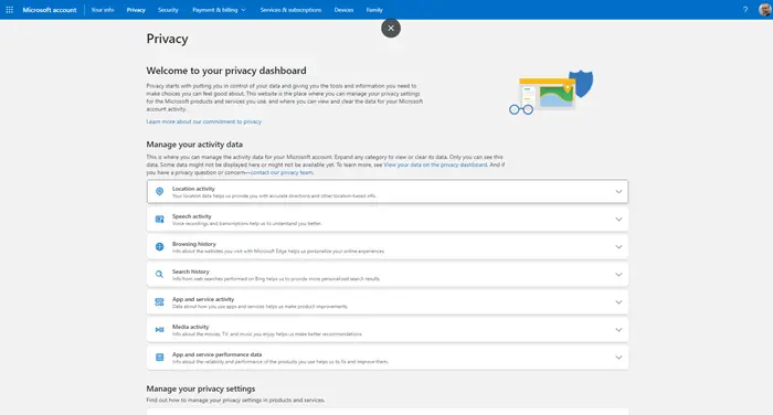 microsoft privacy dashboard