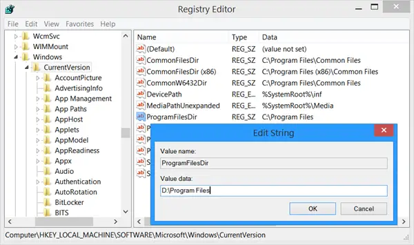 change default program files directory