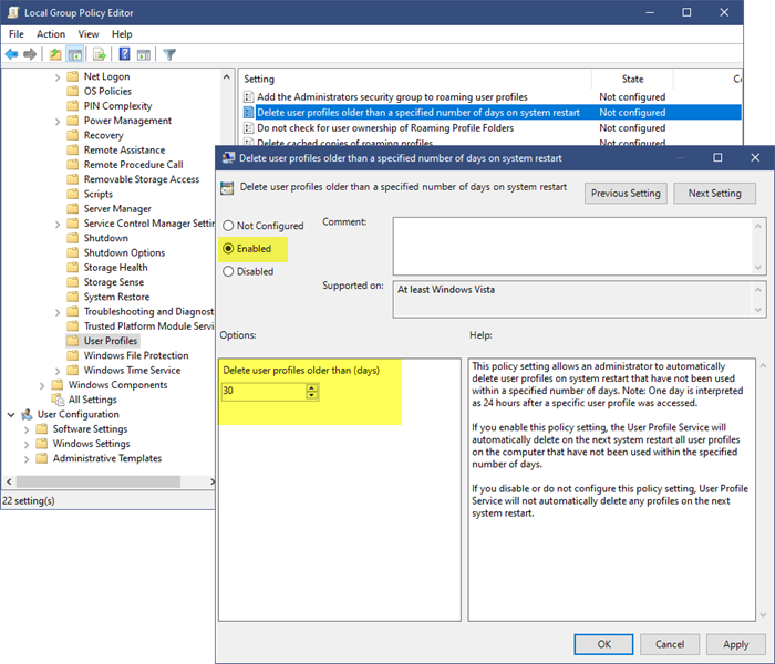 delete old user profiles windows 11
