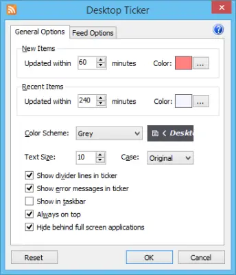Desktop Ticker Options