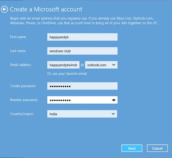 Microsoft account password
