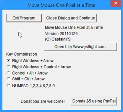 Move Mouse one pixel at a time