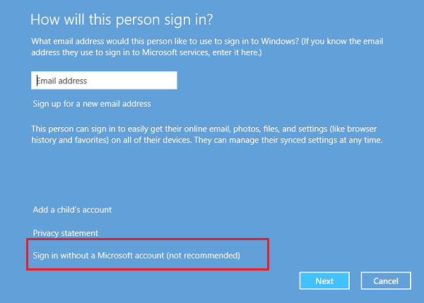 No microsoft account