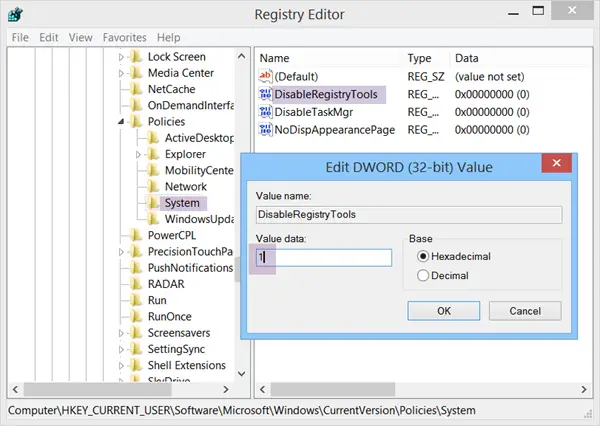 Prevent access to Registry Editing Tools