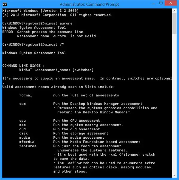 Windows System Assessment Tool (WinSAT): Benchmarking tool