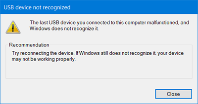 last USB device you connected to this computer malfunctioned