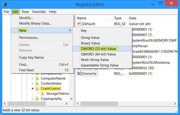 Force Windows 8 to display the Stop Error information