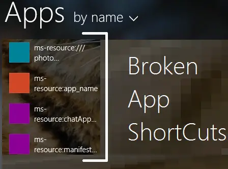 Windows Store App shortcuts broken