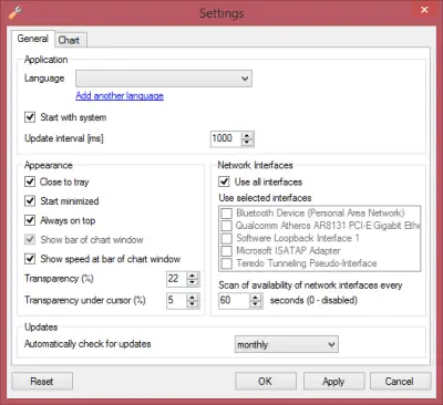 NetTraffic settings