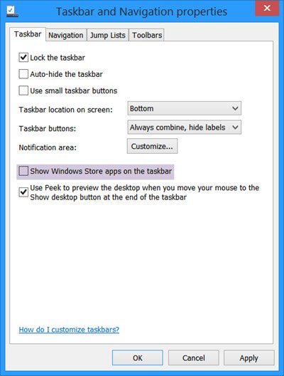 Show or Do not show Windows Store apps on Taskbar in Windows 10 - 32