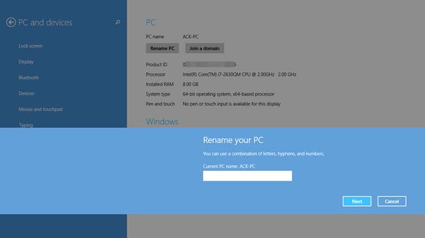 переименовать компьютер windows 8.1