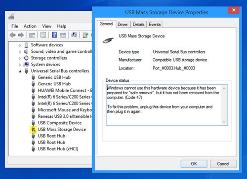 exclamation mark on usb mass storage device windows 10