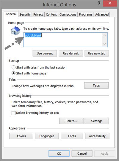 Change home page in Internet Explorer