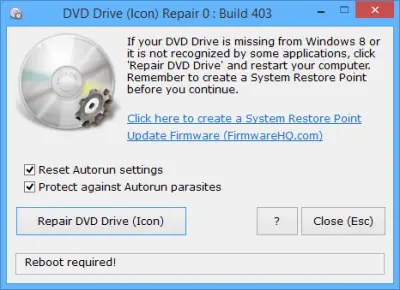 Restore or Repair DVD Drive Icon not showing or missing - 15